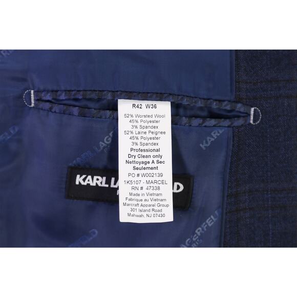 Karl Lagerfeld Paris Navy Blue Windowpane 2-Btn Wool Suit 42R - Picture 9 of 10